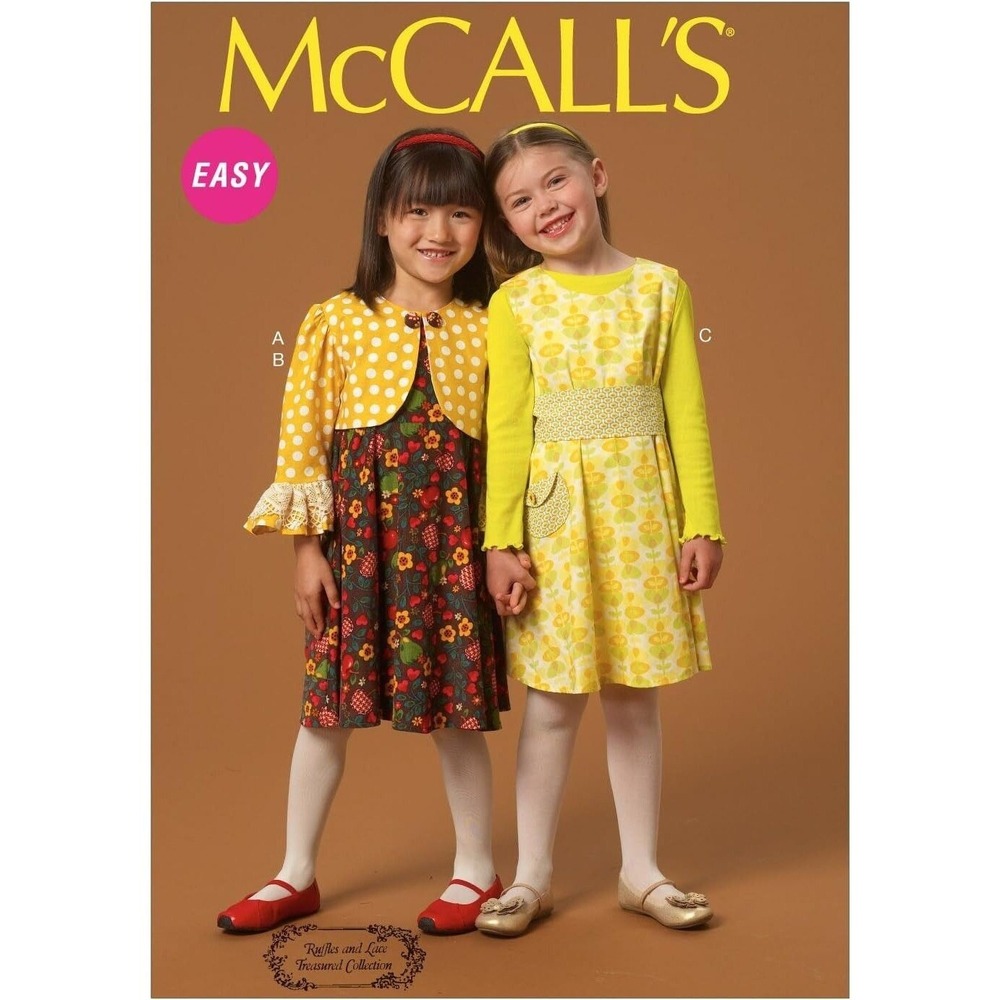 McCalls Sewing Pattern 7011 Dress Jacket Belt Girls Size 2-5 UNCUT